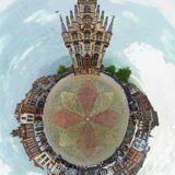 Spherical panorama, composed from 24 photographs, stitched together and mapped to a sphere in Photoshop, of the market square and town hall in Gouda, the Netherlands