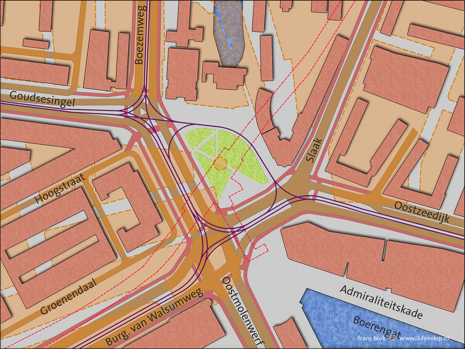 Oostplein in Rotterdam with pre-war city blocks