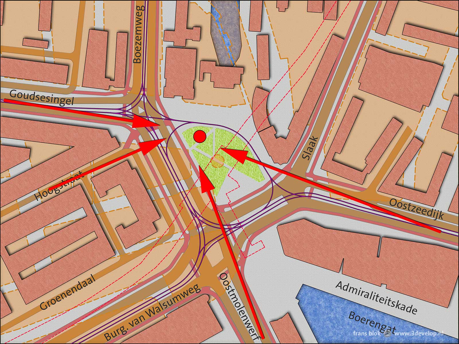 Plan of Oostplein in Rotterdam with the perfect locatie for the windmill