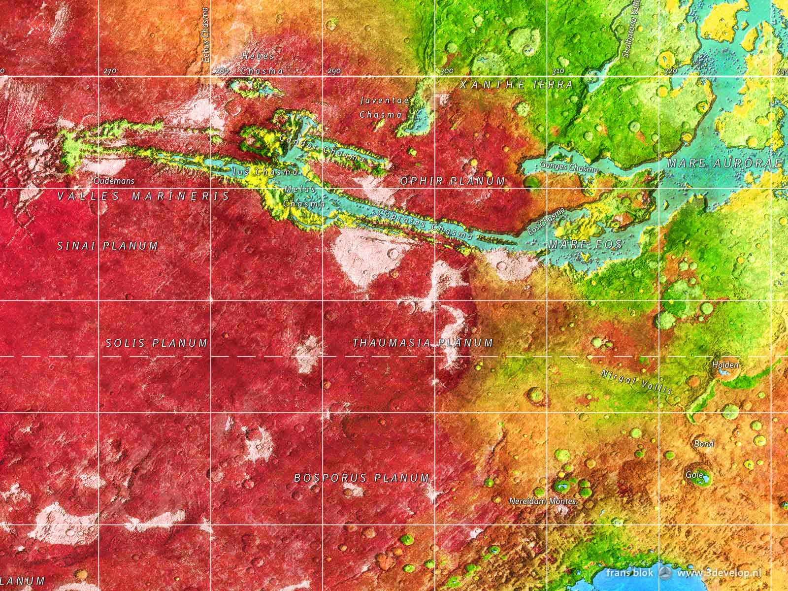 Map of Valles Marineris and Tharsis Planitia after terraforming