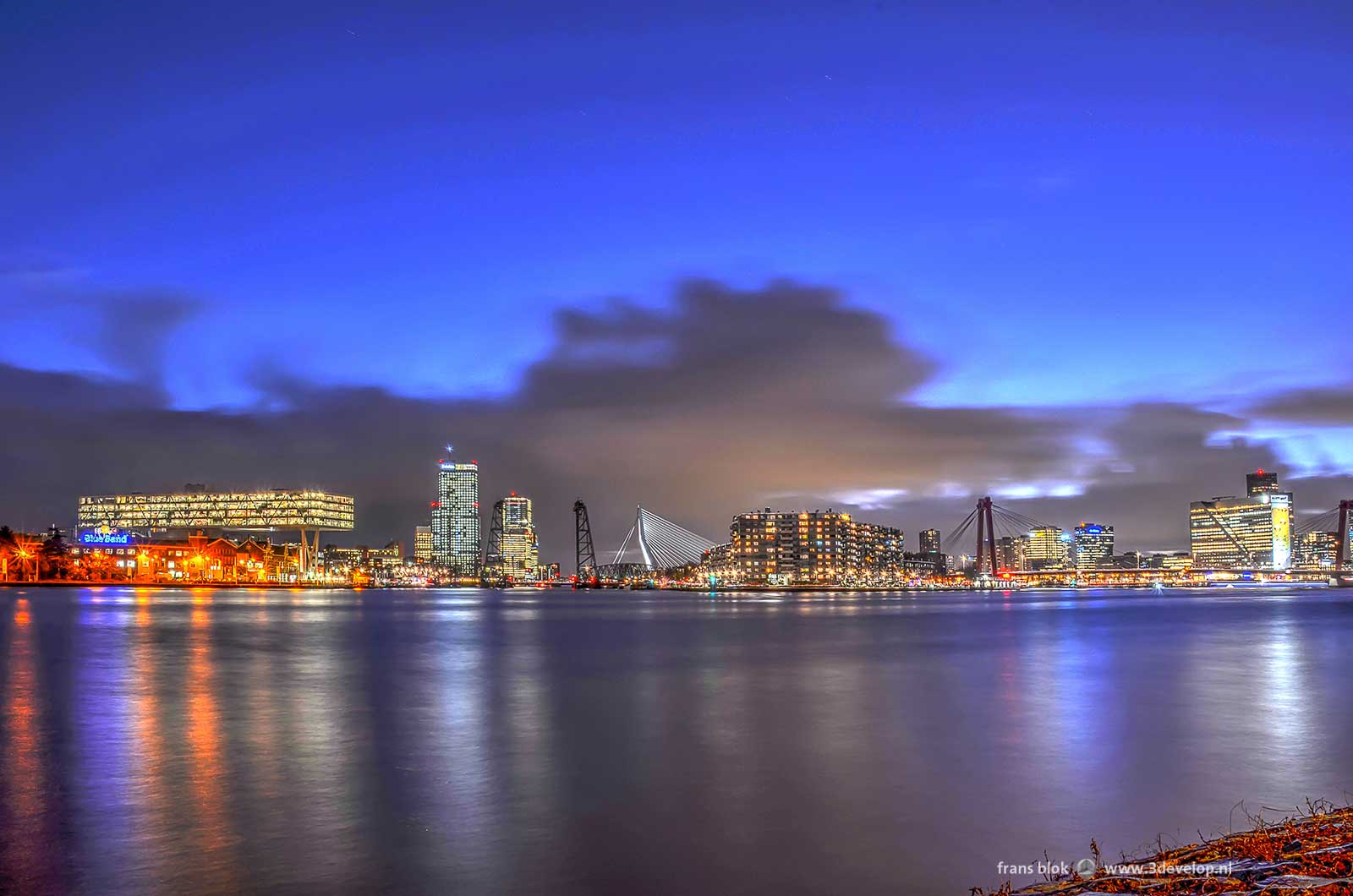 Evening image of Rotterdam and the river Nieuwe Maas made not long after sunset