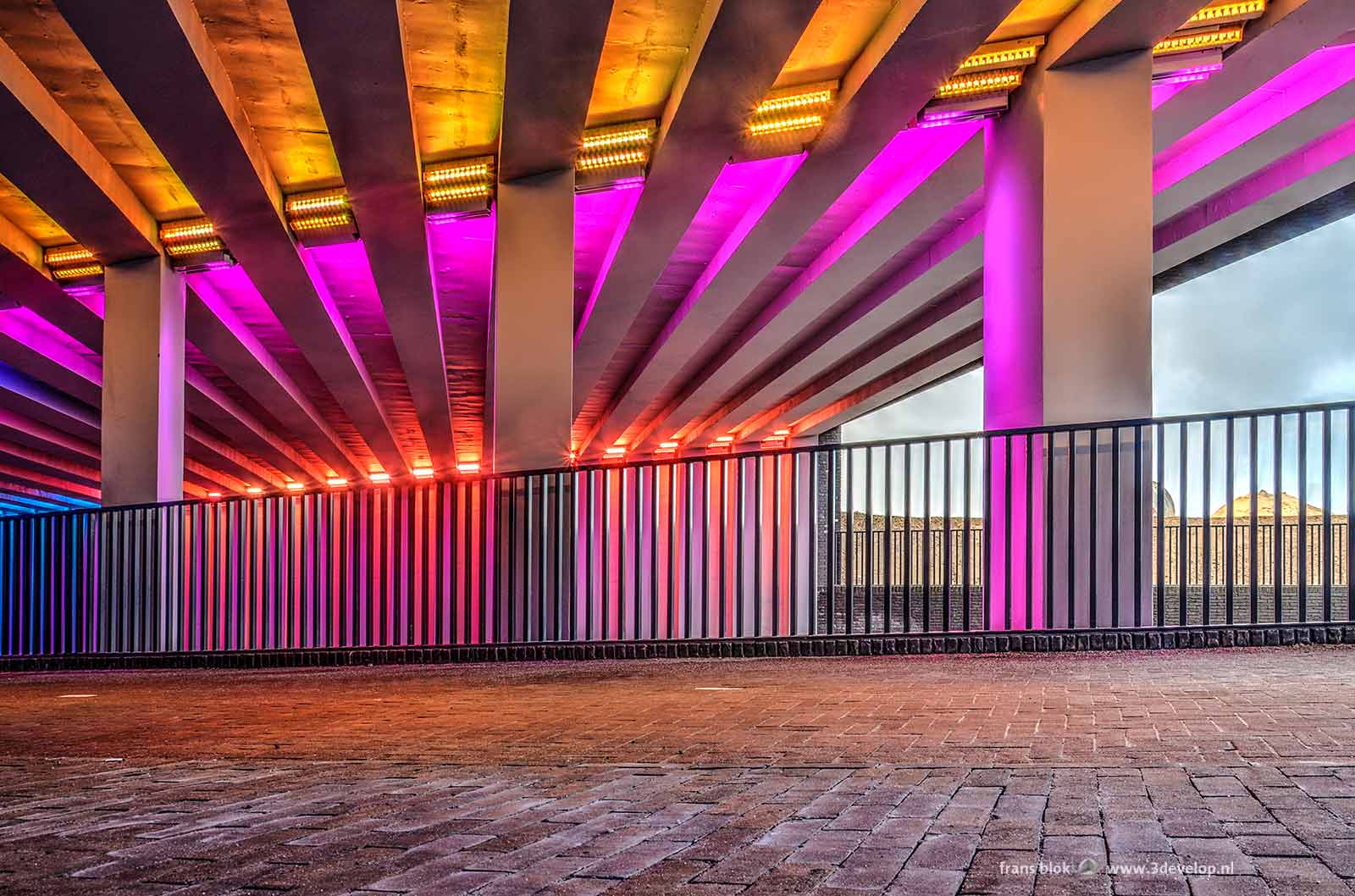 Phto of the light art by Herman Kuijer in the Marstunnel in Zutphen made at the pedestrian section of the railway passage