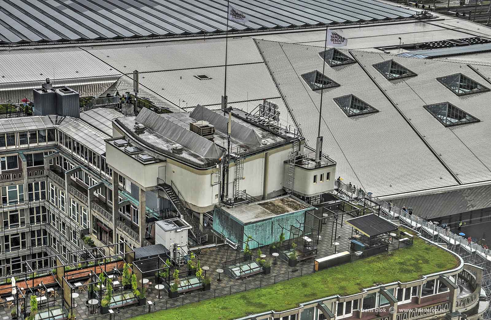 Picture taken from the 18th floor of First Rotterdam: the Groothandelsgebouw with cinema Kriterion, Central Station and The Staircase