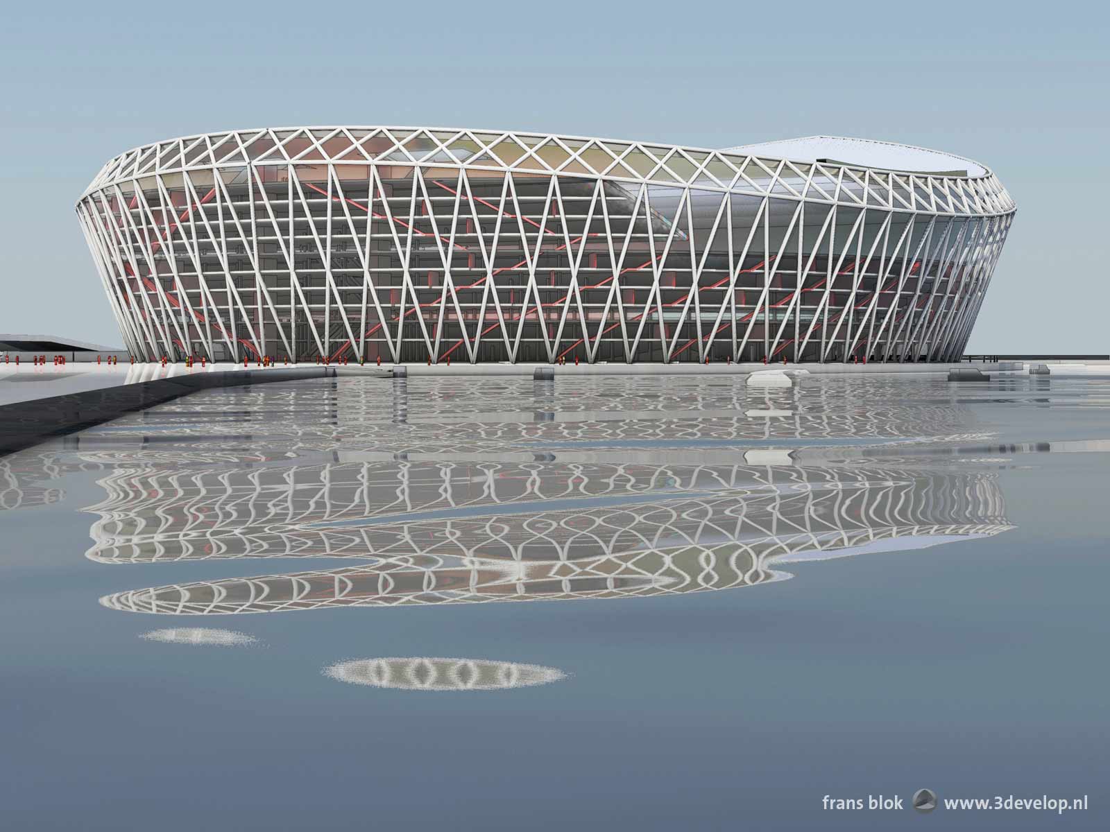 Eye level perspective of the proposed new stadium for Feyenoord, as seen from Piet Smit quay