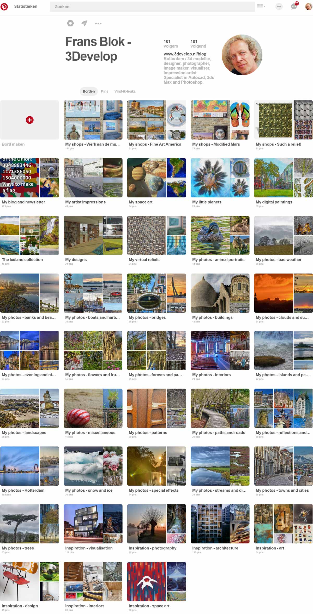 Overview of all the Pinterest boards by Frans Blok/3Develop: webshops, photography, artist impressions, digital art and inspiration