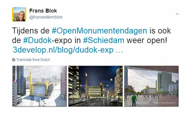 Tweet during Open Monuments Day about the exposition about Dudok's architecture in Schiedam