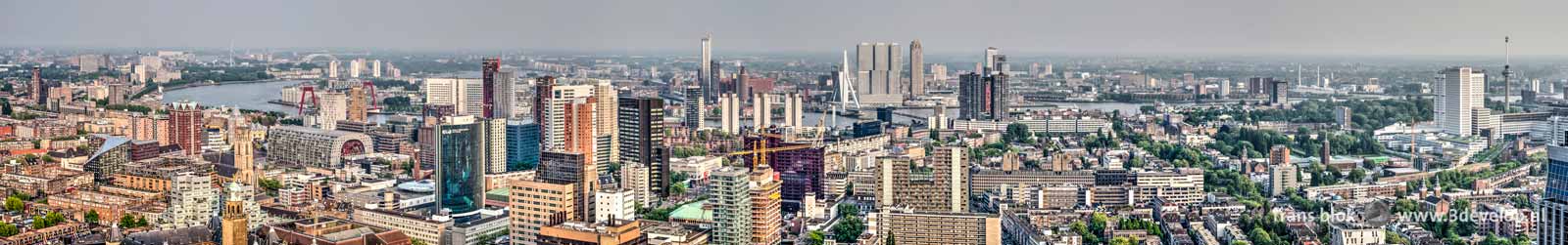 Panorama of downtown Rotterdam, composed of zes photo's made from the Delftse Poort building