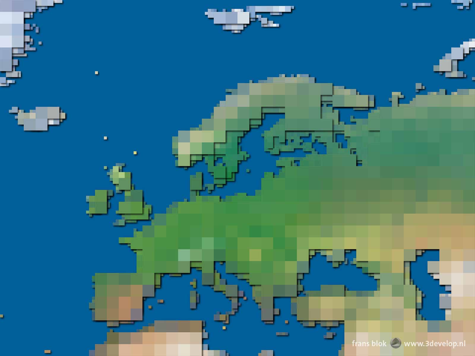 De blokkenkaart van Europa, een kleurrijke, abstracte en toch realistische kaart van ons werelddeel en de omliggende zeeën