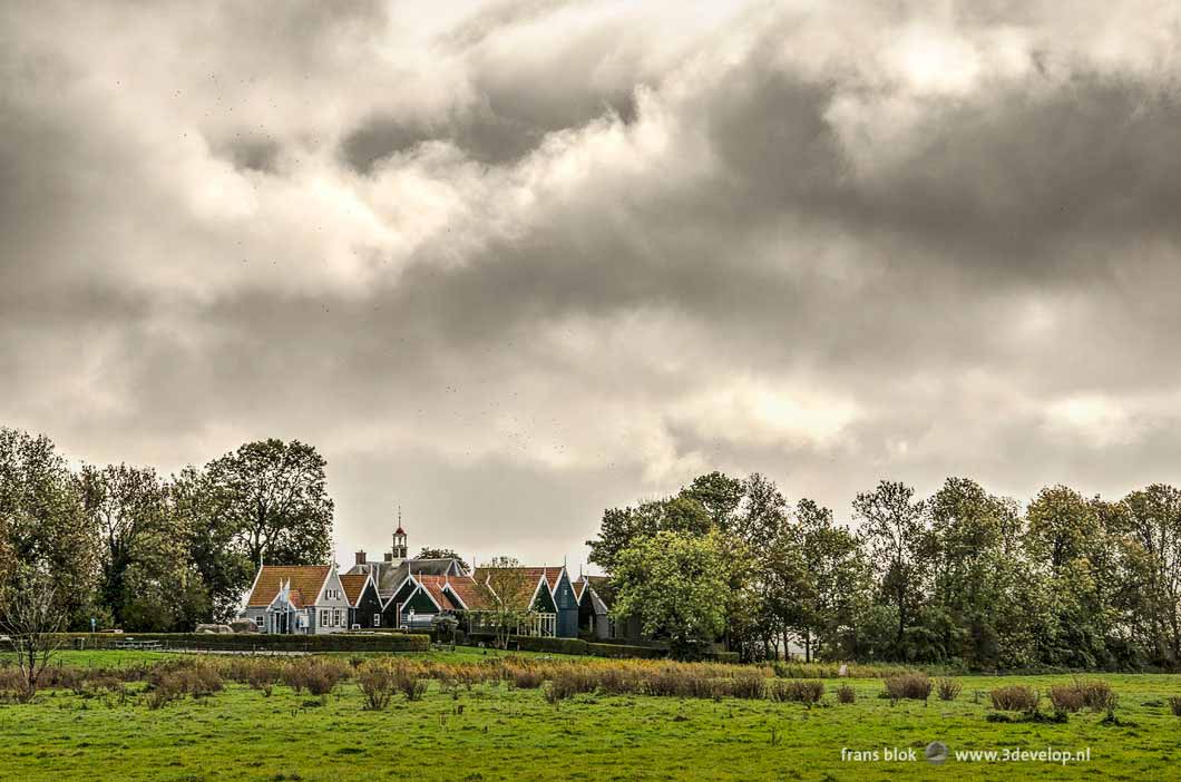 The central village at Unesco world heritage site Schokland in North East Polder in the Netherlands under a dramatic sky