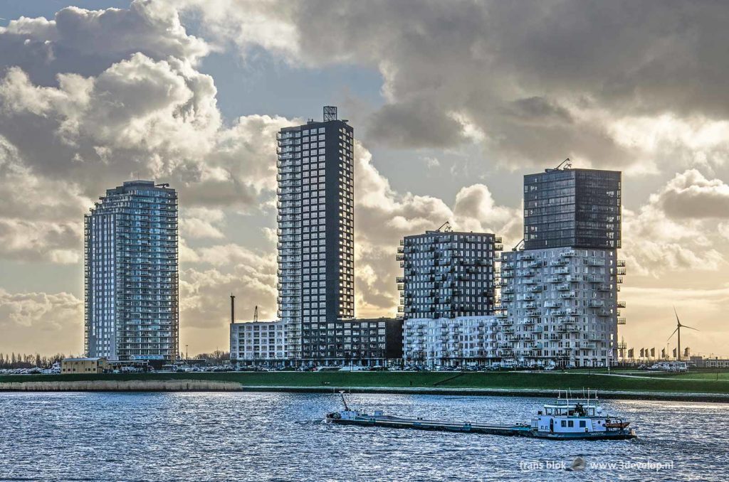 View from Hoogvliet towards the recent highrise in Spijkenisse on the other side of the river Oude Maas