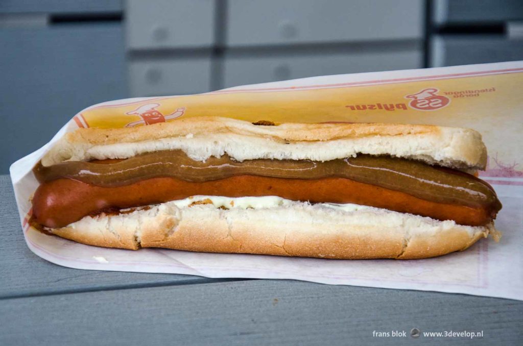 Iceland's national snack, the pylsur, a hotdog with mustard, ketchup, mayonaise as well as raw and fried onions