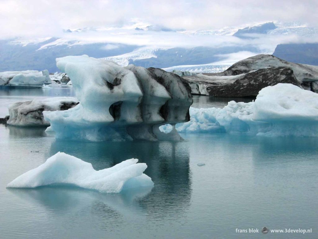 Floating chunks of melting ice in the Jokulsarlon ice lake in southern Iceland