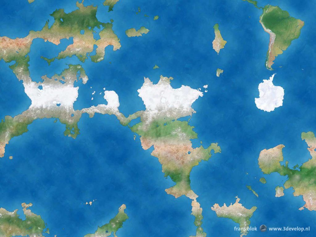 Detail of a world map of a hypothetical Flat Earth, with South America, Antarctica and various continents to the west and south