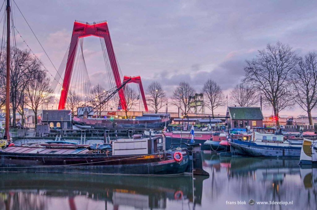 Sunrise over the Old Harbour and Willems Bridge in Rotterdam, The Netherlands