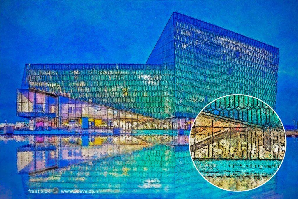 Digital painting of Harpa, the congress and concert hall in downtown Reykjavik, Iceland