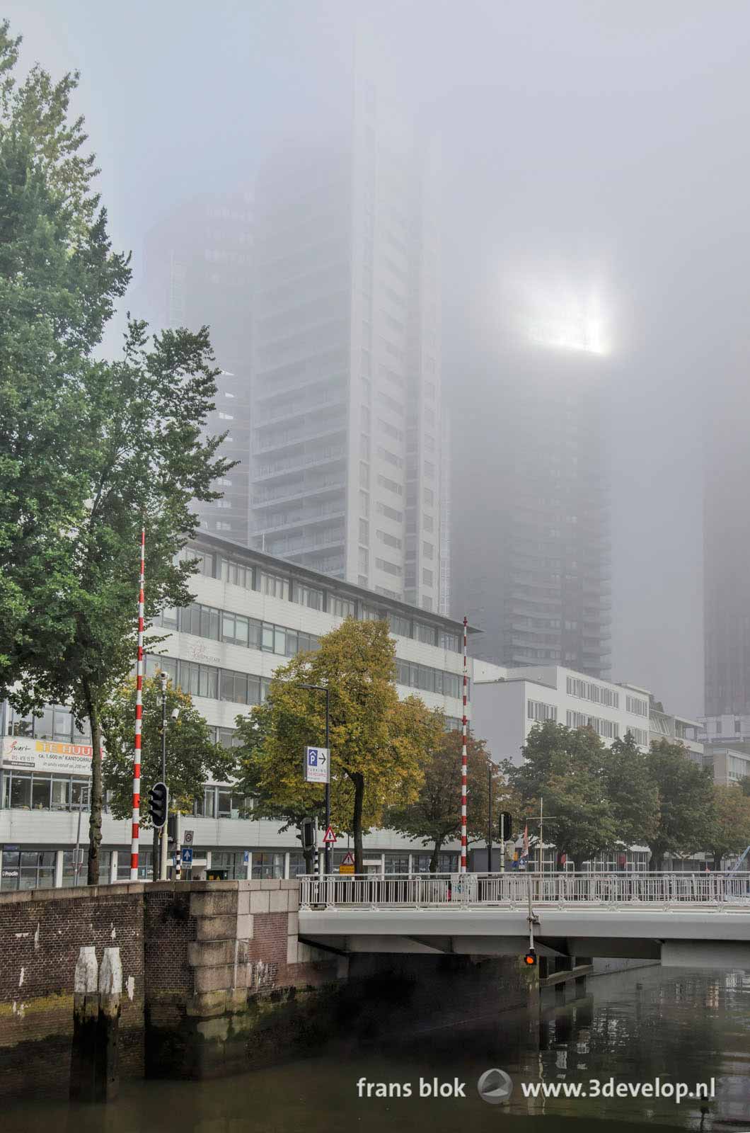 Scheepmakershaven harbour and Wijnhaveneiland neighbourhood in Rotterdam, Holland, on a misty day in autumn