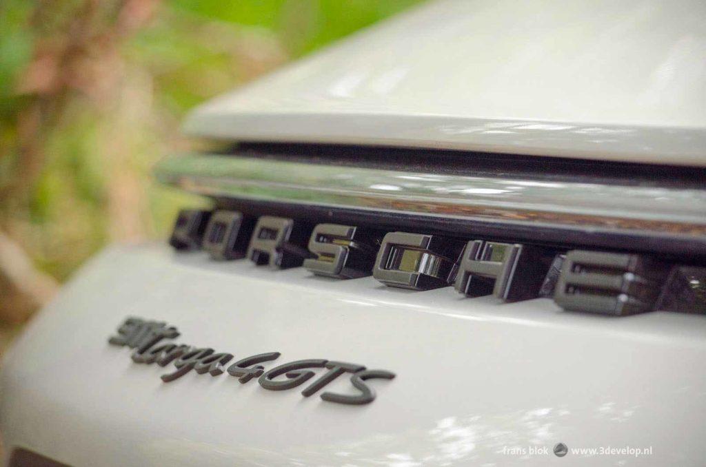 Close up of the graceful lettering of a Porsche 992 Targa 4 GTS