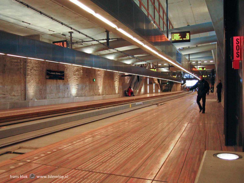 Grote Markt Station in the Hague, The Nethelrands, with its wooden platforms and cave-lie concrete walls, part of the Souterrain, a.k.a. the Tramtunnel