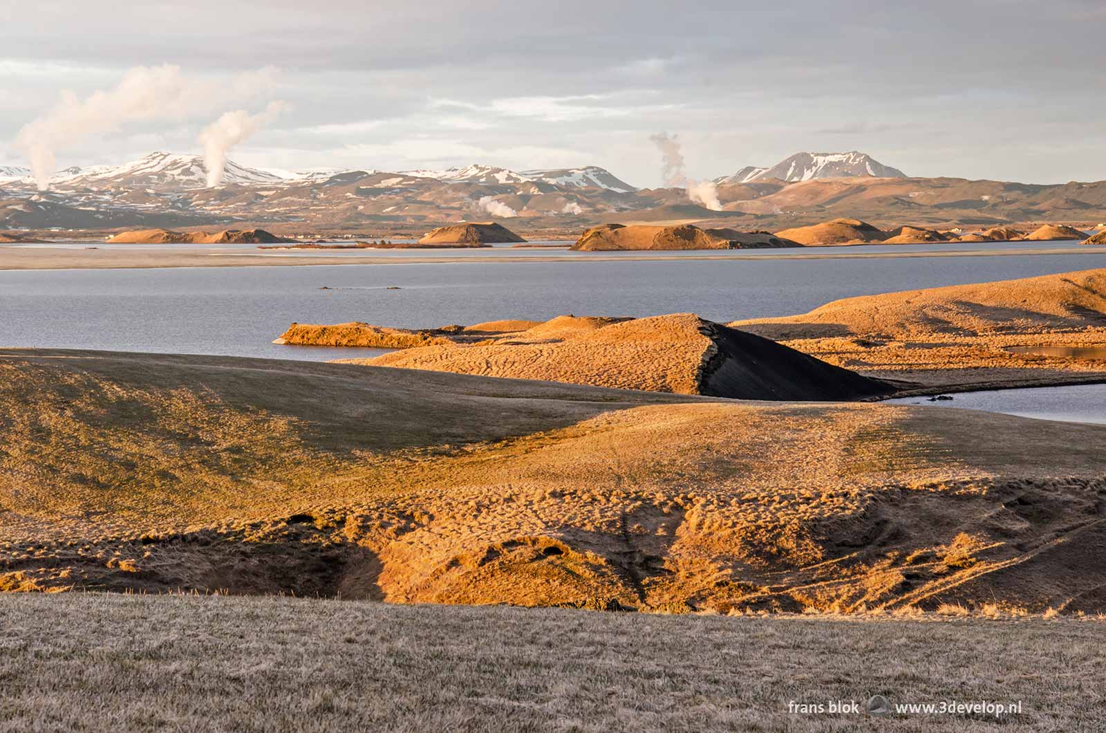 Sunset and golden hour at Myvatn (mosquito lake) in North Iceland