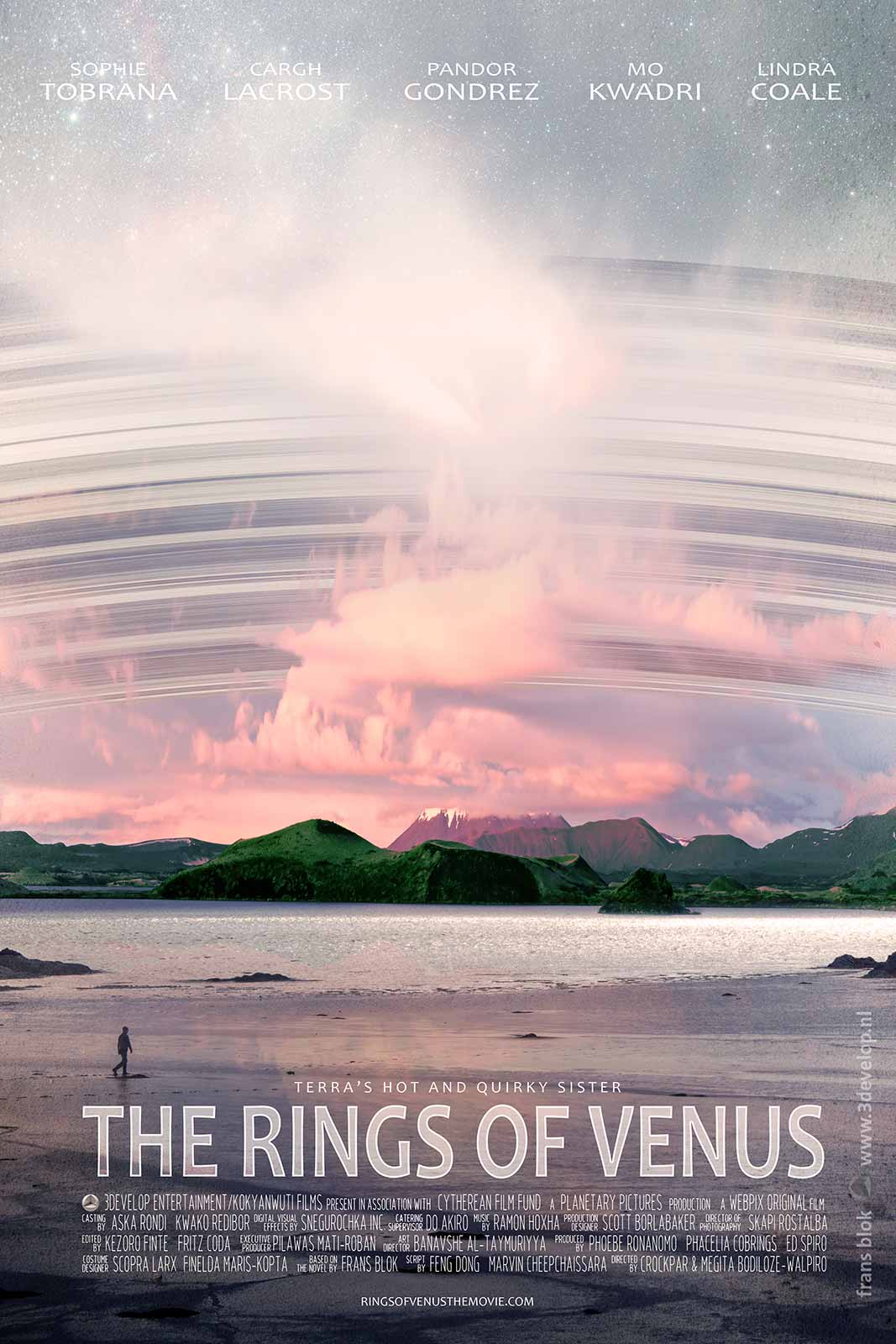 Fictieve filmposter, met fictieve acteurs en crew, van een sciencefiction/fantasyfilm The Rings of Venus