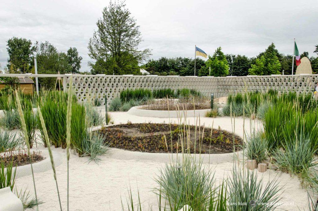 Pavillion of the United Arab Emirates with flowering desert plants at the Floriade horticulture exhibition in Almere, The Netherlands