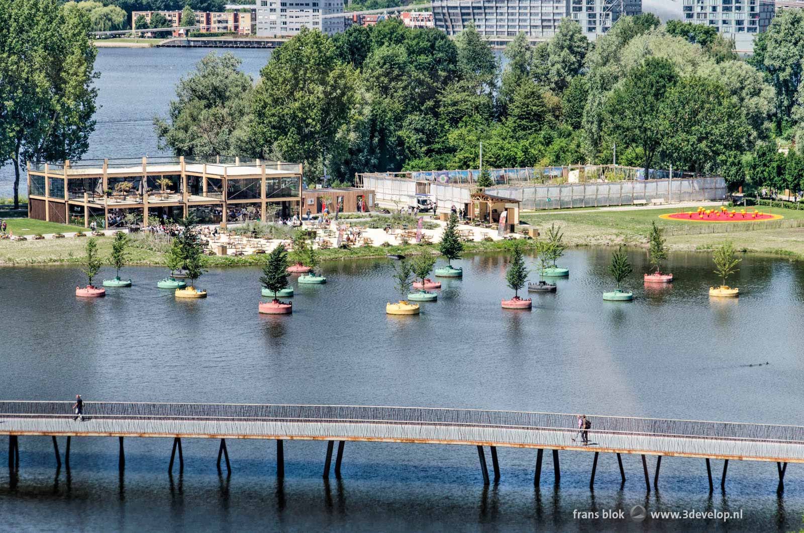 View from a cableway gondola at the Floriade expo in Almere, The Nethelrands, including the Floating Forest