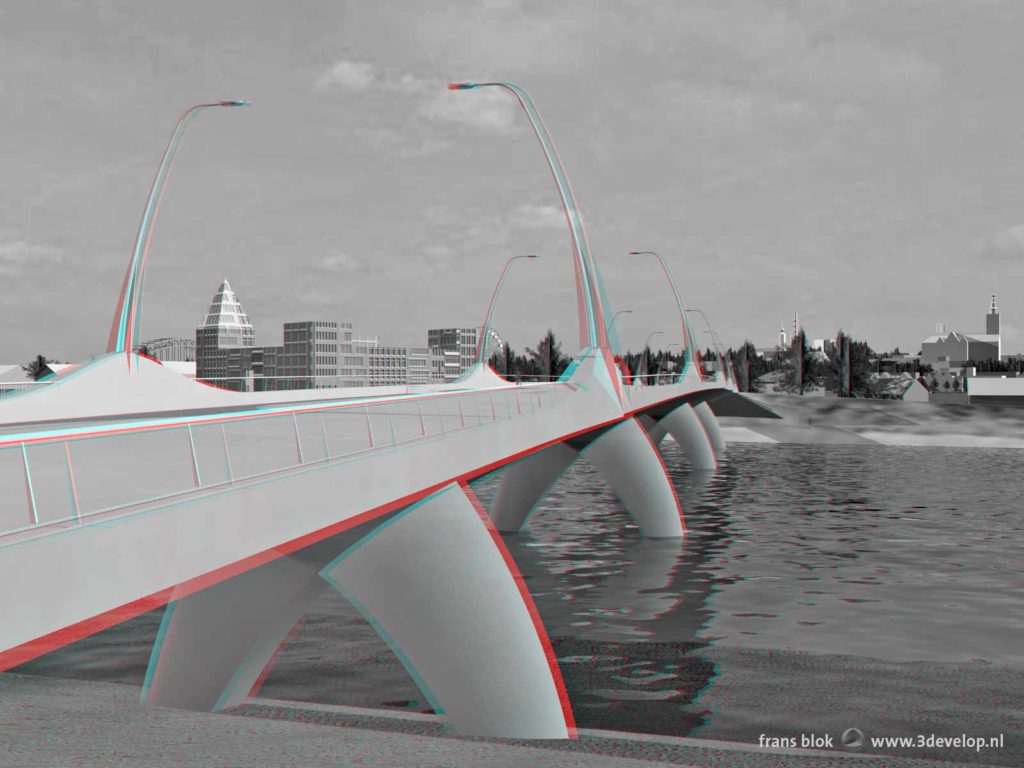 Anaglyph of the design for the Promenade bridge in Nijmegen, The Netherlands