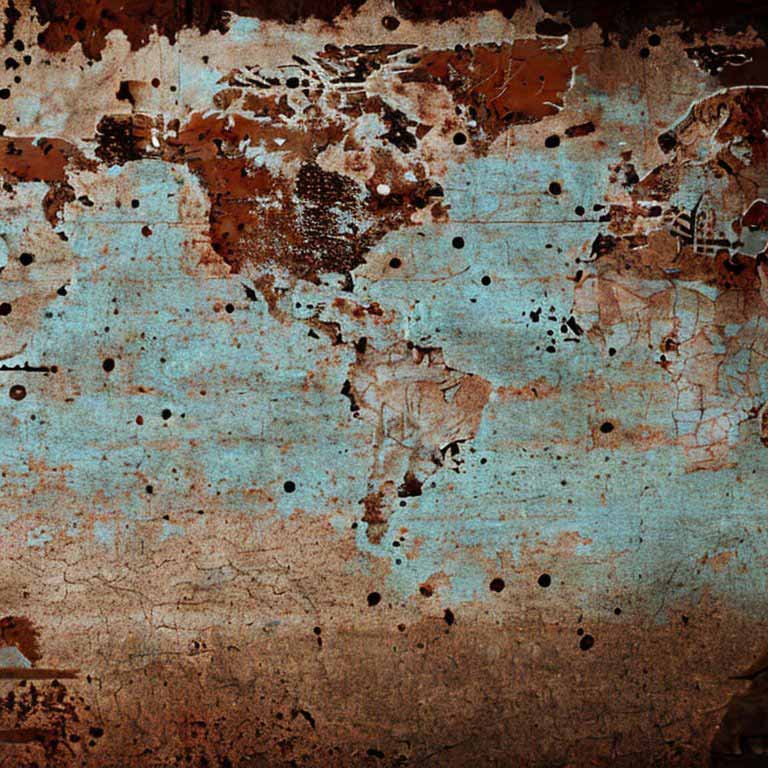 A rusty world map made with AI program Stable Diffusion