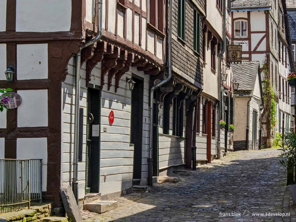 The Kirchstraase, a narrow cobble-stone street in Monschau, Germany