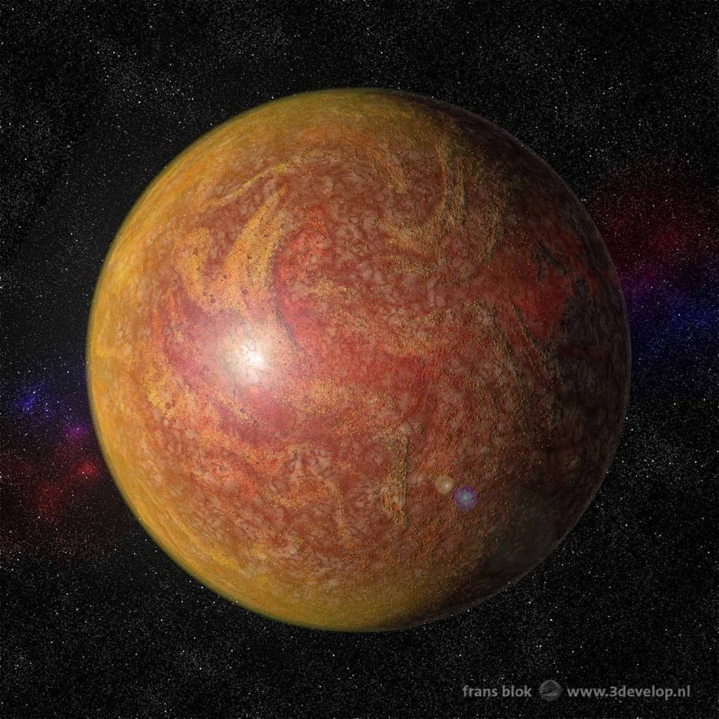 Artist impresion of an orange planet, in the same system as the "Dutch"planet Night Watch