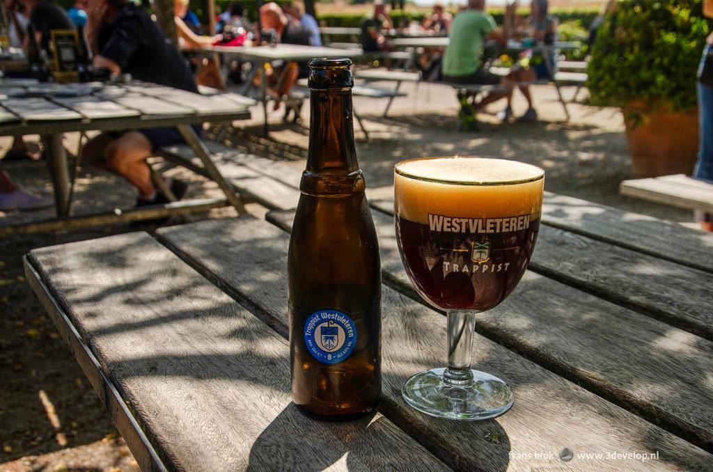 A glass of Westvleteren Trappist 8 on the terrace of the visitor centre of St. Sixtus Abbey