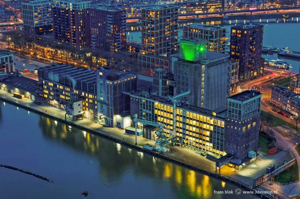 The Codrico grain silo in Katendrecht, Rotterdam during the blue hour