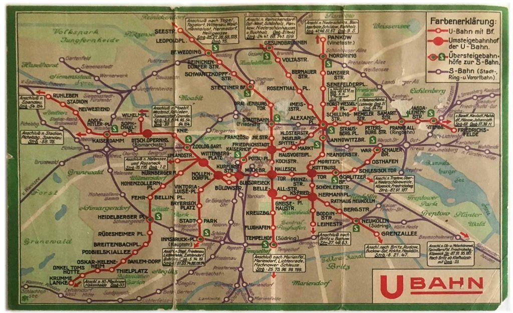 Map of the network of the Berlin S-Bahn and underground from the years of the second world war