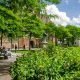 The green square in front of Saint Lawrence Church in downtown Rotterdam