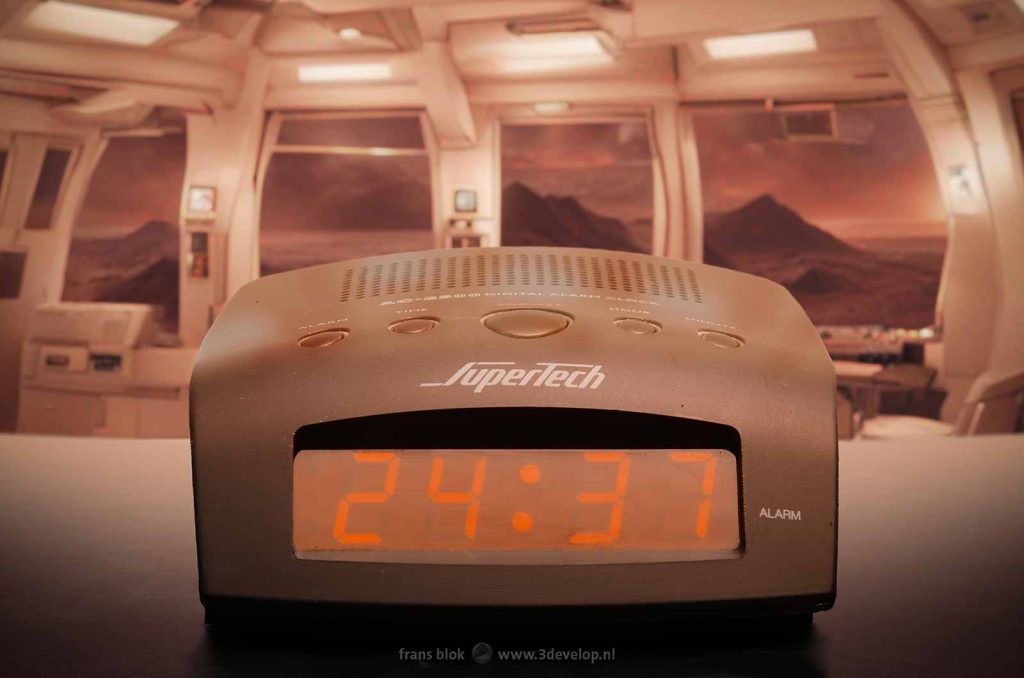 Digital clock on a Mars base after midnight, 24.37 to be precisely