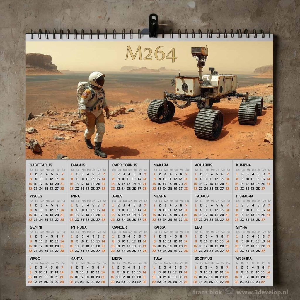 The Darian calendar for Mars with monthnames in Latin and Sanskrit