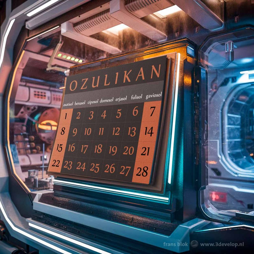 Mars base with a kalendar for the month Ozulikan