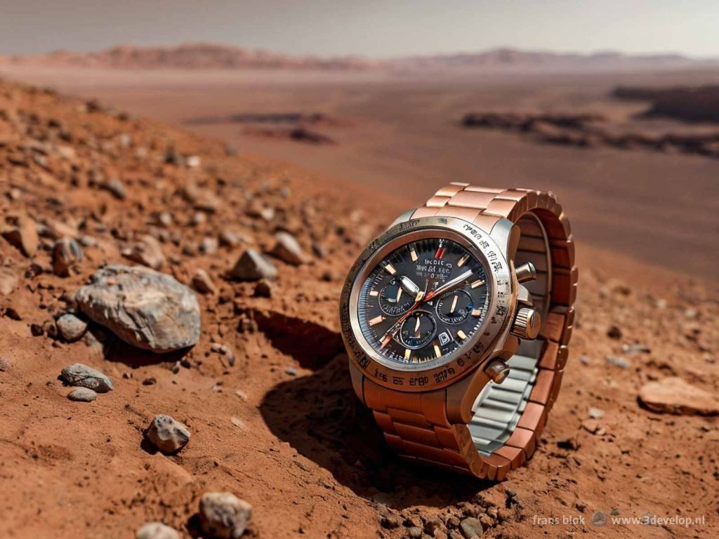 Watch, lost or left behind between sand, dust and rocks on the surfae of Mars