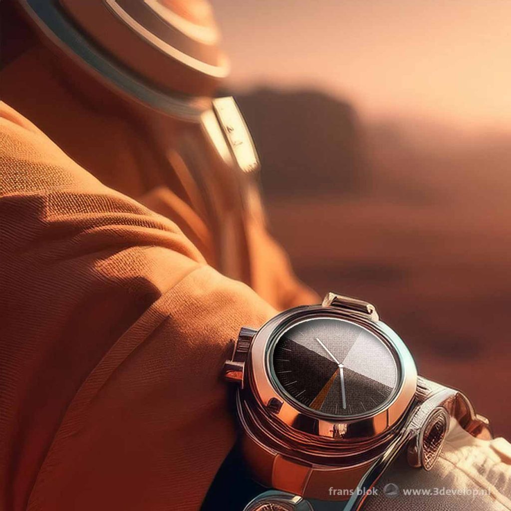 Watch around the wrist of an astronaut on Mars with the display showing the day of slightly more than 24 hours