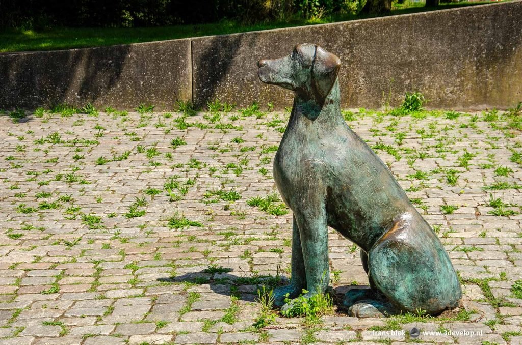 Sculpture of a dog on the quay in the Rotterdam neighbourhood of Feijenoord