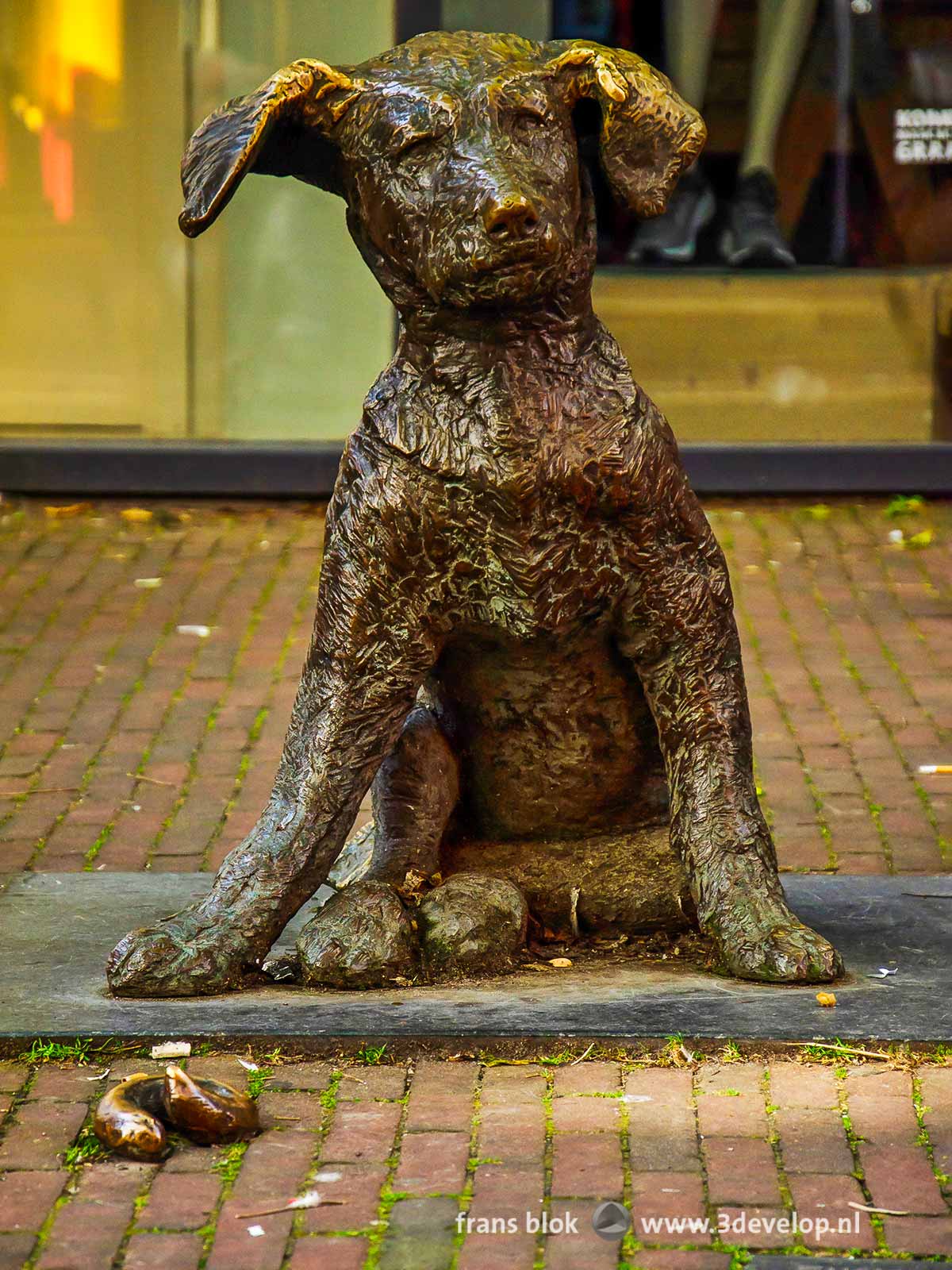 Sculpture of dog Fikkie, with poo, in downtown Rotterdam