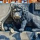 Stone sculpture of a lion on Delft Gate in Rotterdam